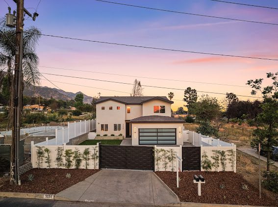 Front elevation at twilight