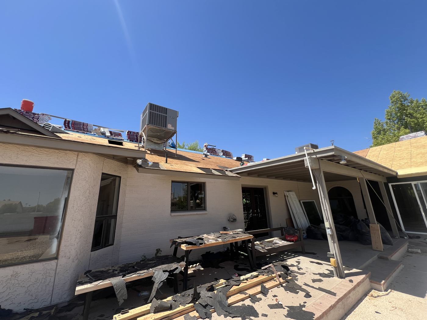 Roof stripped for the tie-in