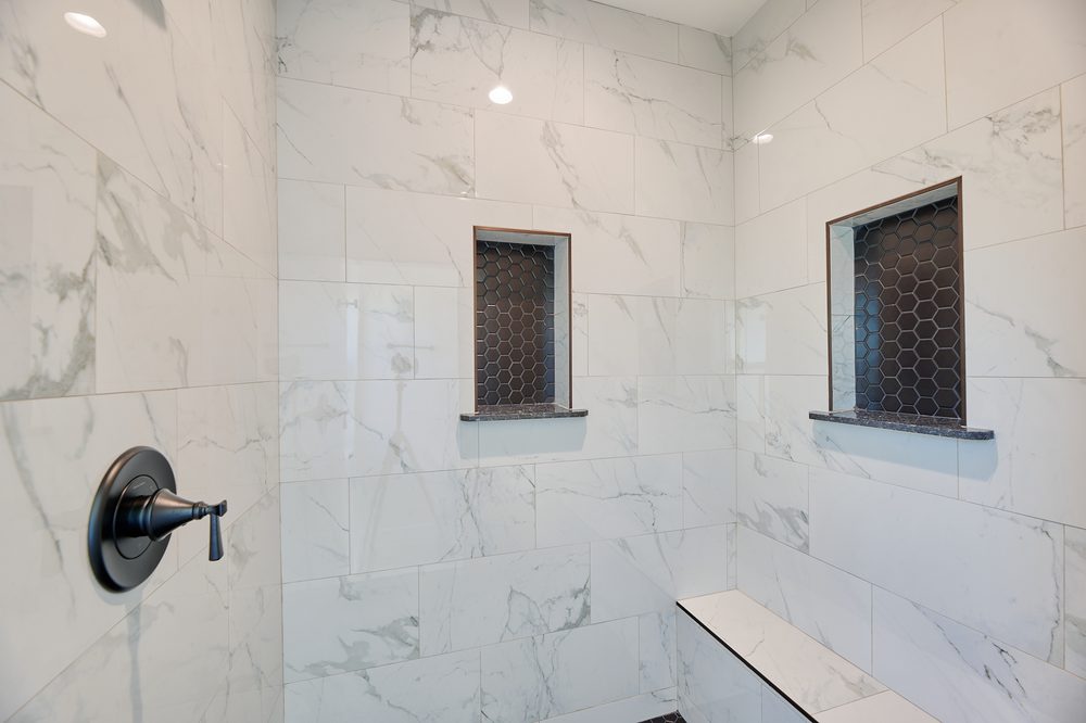 Walk-in marble shower